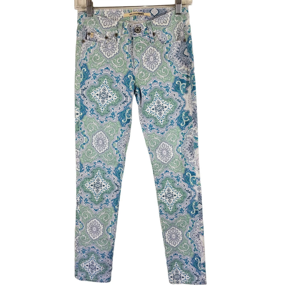 Big Star Buckle Turquoise Gray Green Floral Women's Jean's 24